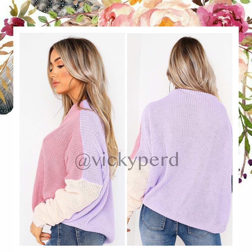 LAST ONE M/L Lilac Reversible Color Block Sweater - Picture 2 of 8
